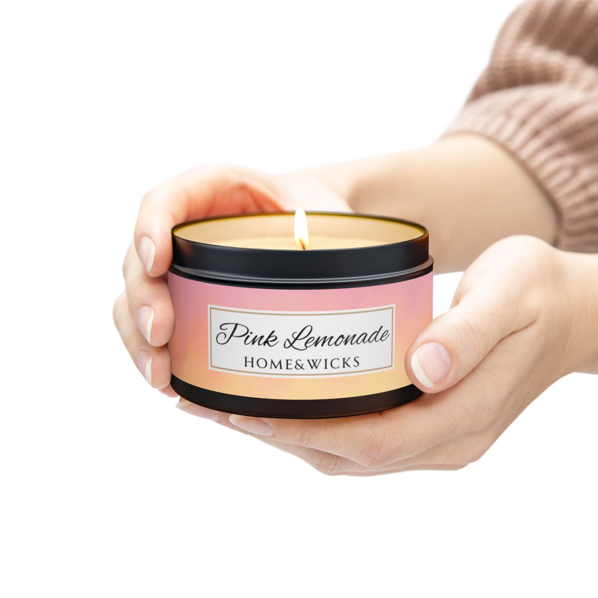 Pink Lemonade Coconut Soy Wax Candle, 8 oz. Black Tin Jar with Lid - Fruity Scented Candle, Gourmand Candle, Summer Decor