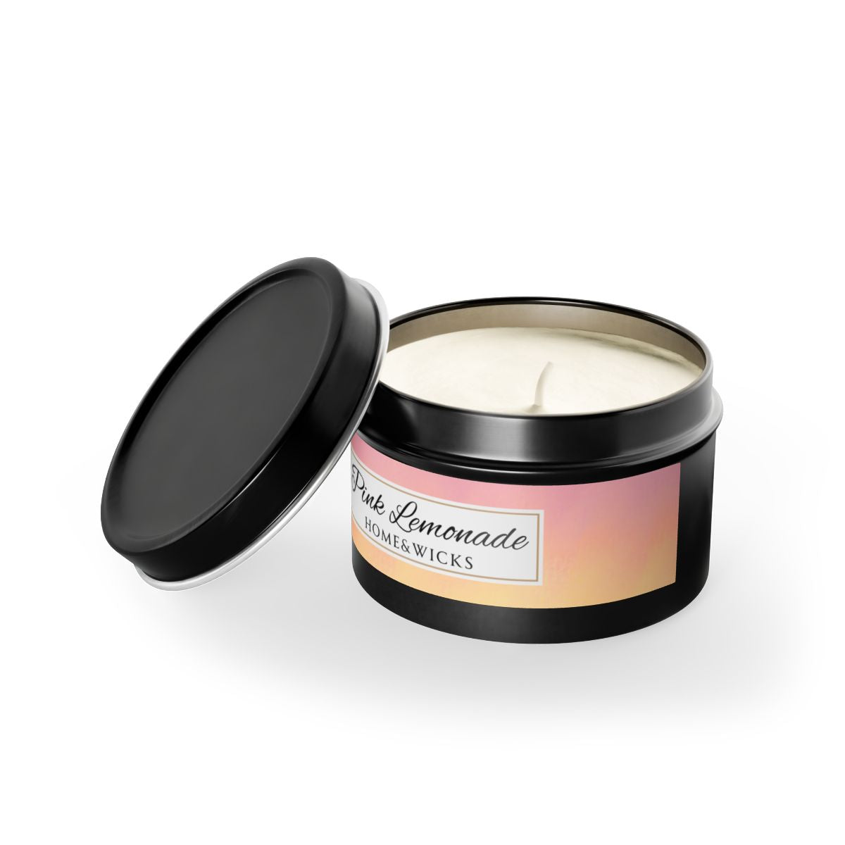 Pink Lemonade Coconut Soy Wax Candle, 4 oz. Black Tin Jar with Lid - Fruity Scented Candle, Gourmand Candle, Summer Decor