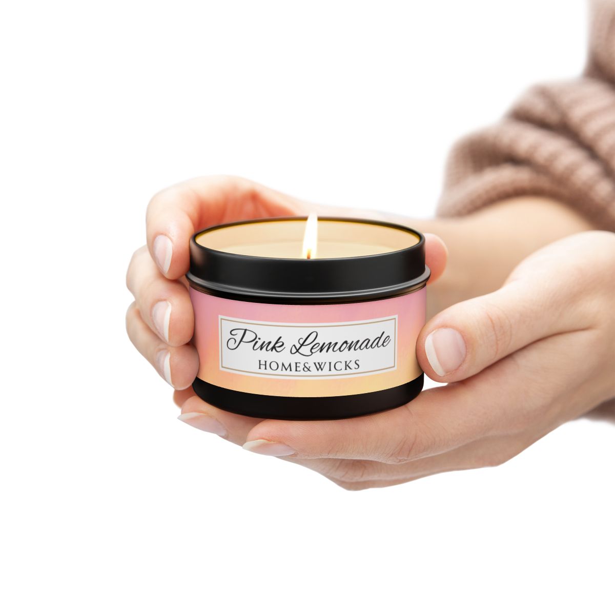 Pink Lemonade Coconut Soy Wax Candle, 4 oz. Black Tin Jar with Lid - Fruity Scented Candle, Gourmand Candle, Summer Decor