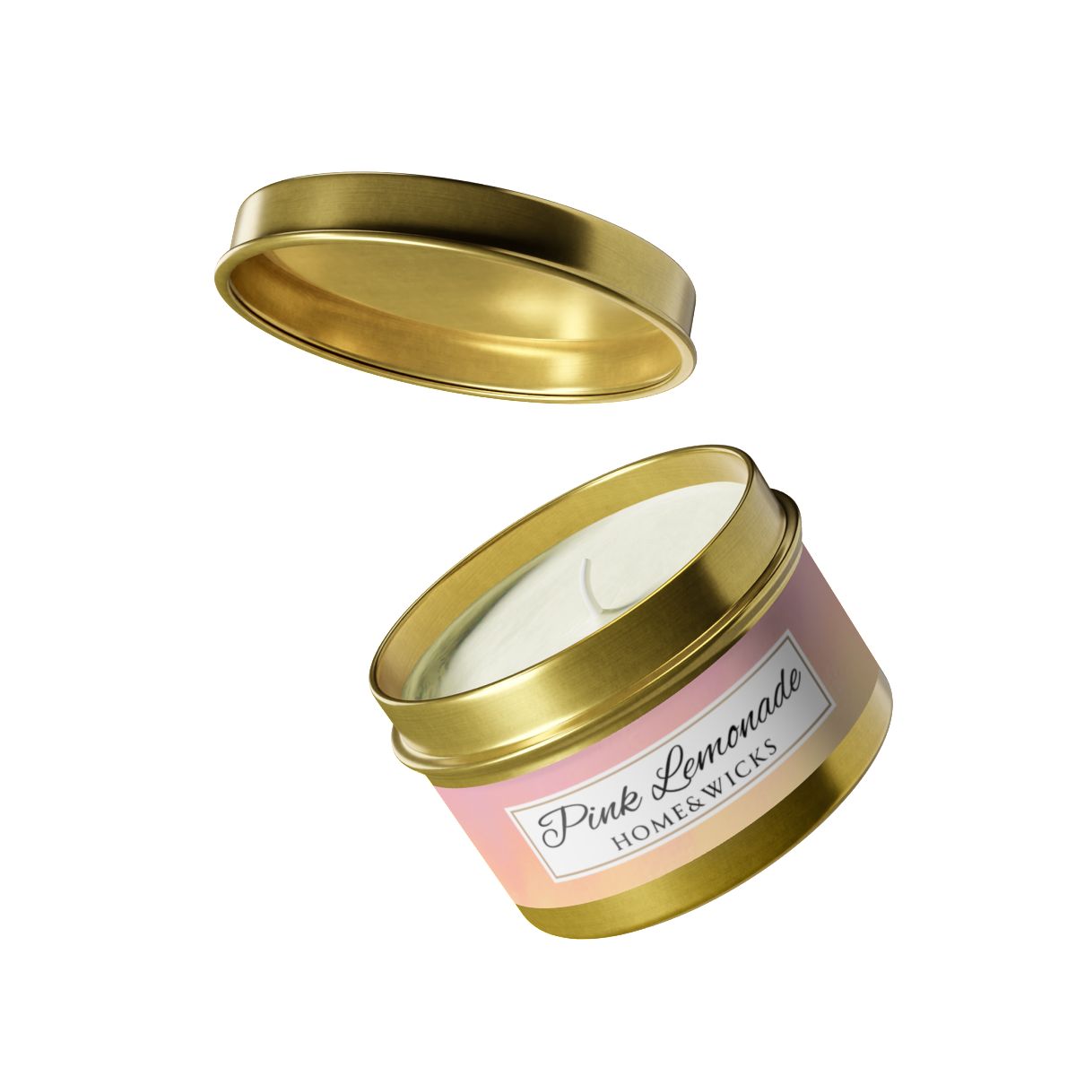 Pink Lemonade Coconut Soy Wax Candle, 4 oz. Gold Tin Jar with Lid - Fruity Scented Candle, Gourmand Candle, Summer Decor