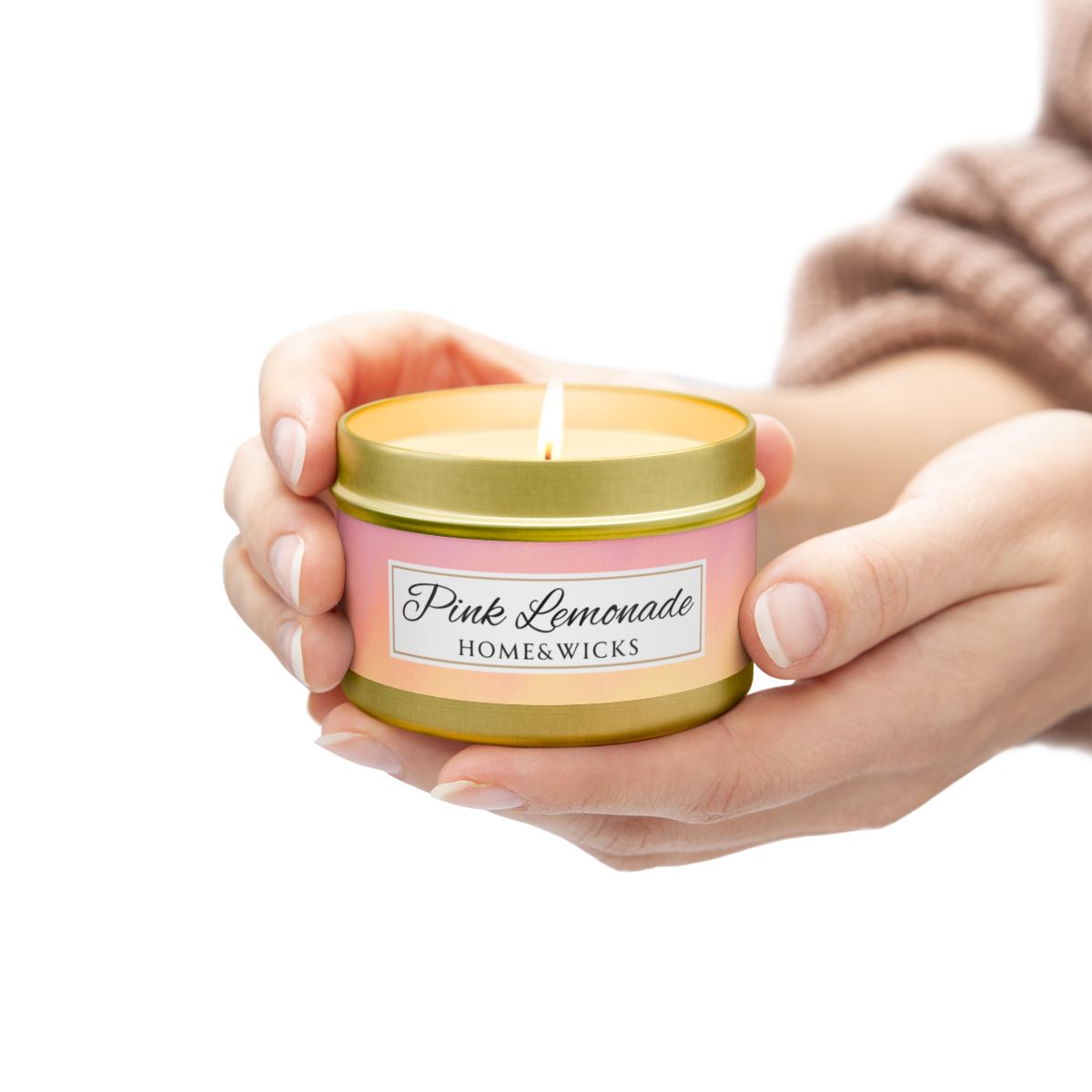 Pink Lemonade Coconut Soy Wax Candle, 4 oz. Gold Tin Jar with Lid - Fruity Scented Candle, Gourmand Candle, Summer Decor