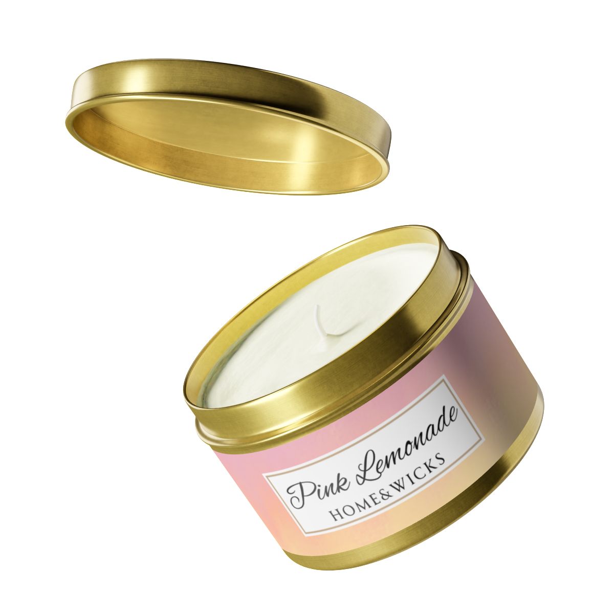 Pink Lemonade Coconut Soy Wax Candle, 8 oz. Gold Tin Jar with Lid - Fruity Scented Candle, Gourmand Candle, Summer Decor