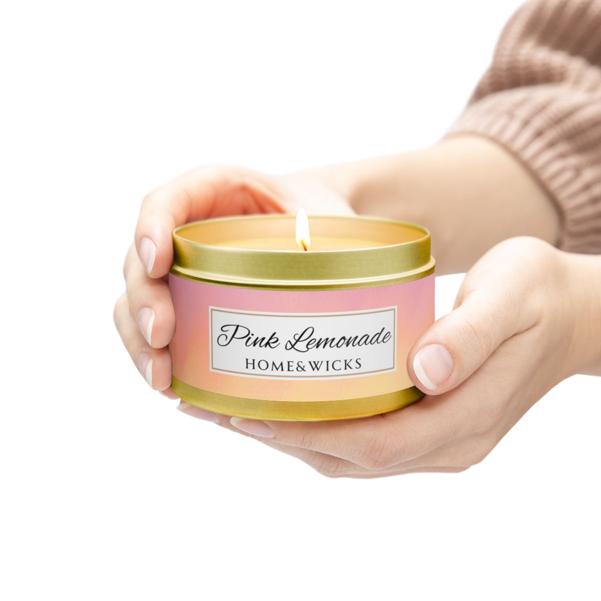 Pink Lemonade Coconut Soy Wax Candle, 8 oz. Gold Tin Jar with Lid - Fruity Scented Candle, Gourmand Candle, Summer Decor