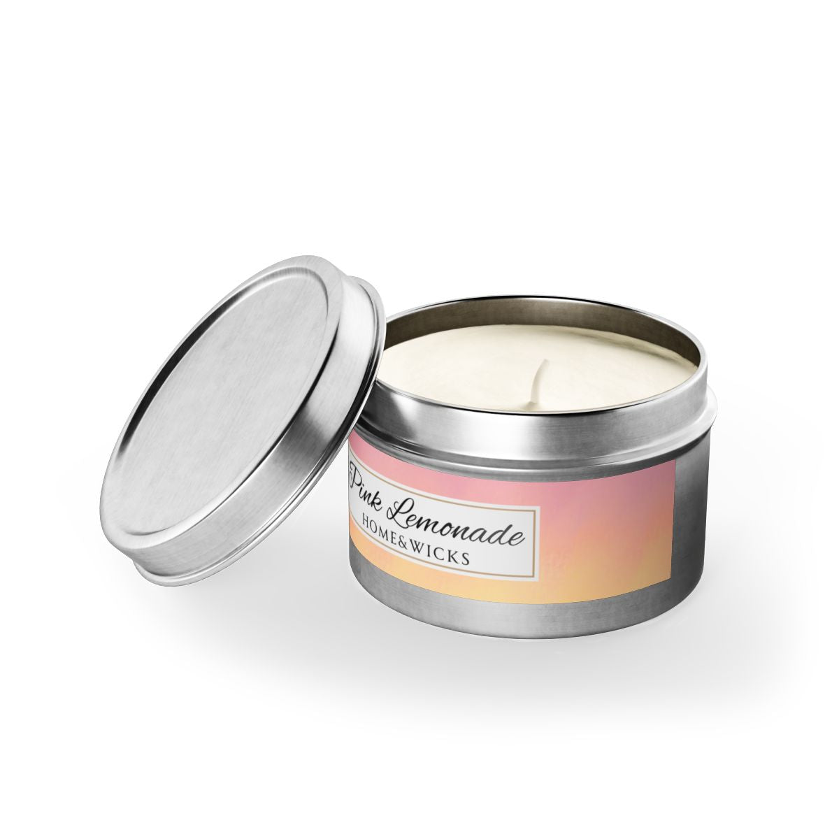 Pink Lemonade Scented Coconut Soy Wax Candle, 4 oz. Silver Tin Jar with Lid - Fruity Scented Candle, Gourmand Candle, Summer Decor