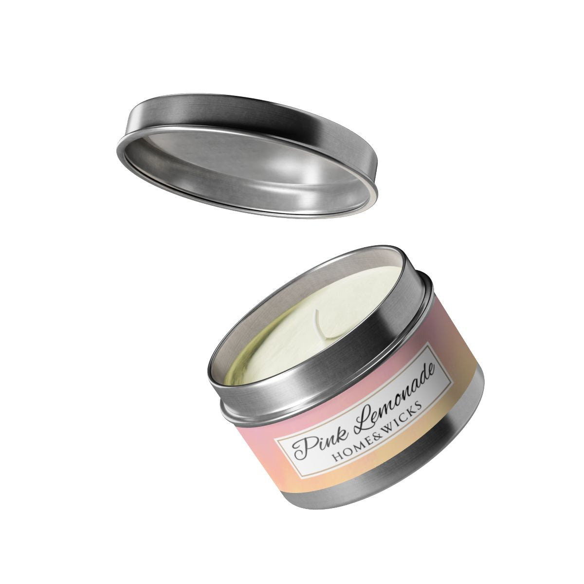 Pink Lemonade Scented Coconut Soy Wax Candle, 4 oz. Silver Tin Jar with Lid - Fruity Scented Candle, Gourmand Candle, Summer Decor
