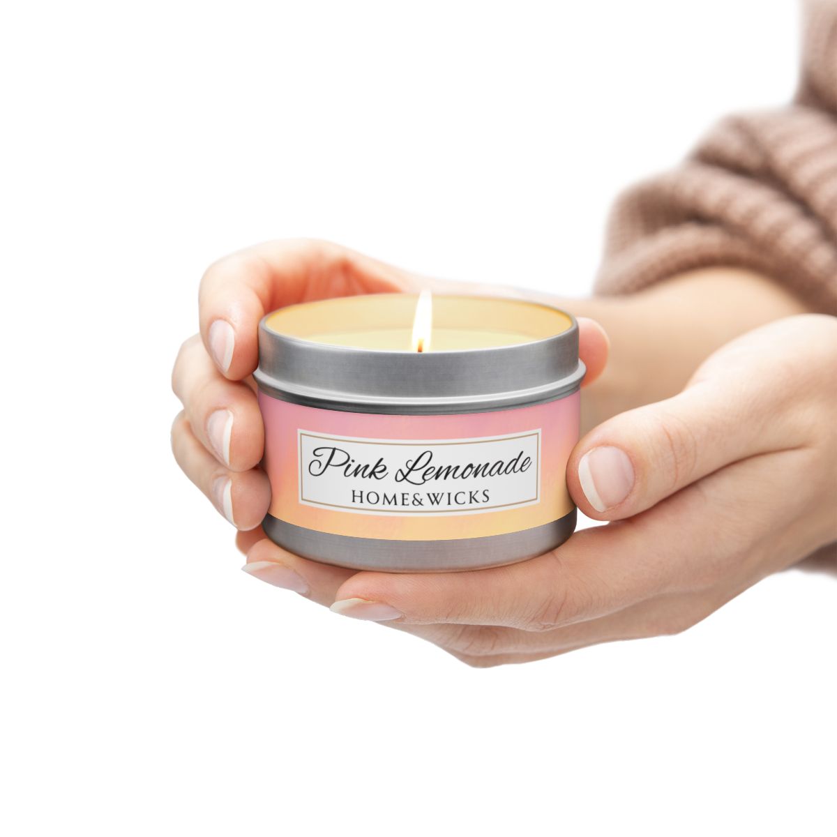 Pink Lemonade Scented Coconut Soy Wax Candle, 4 oz. Silver Tin Jar with Lid - Fruity Scented Candle, Gourmand Candle, Summer Decor