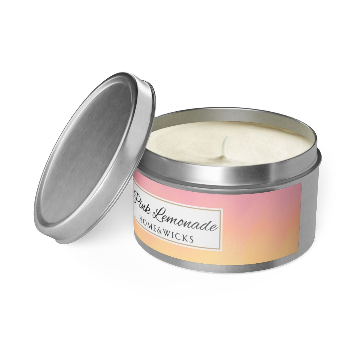 Pink Lemonade Scented Coconut Soy Wax Candle, 8 oz. Silver Tin Jar with Lid - Fruity Scented Candle, Gourmand Candle, Summer Decor