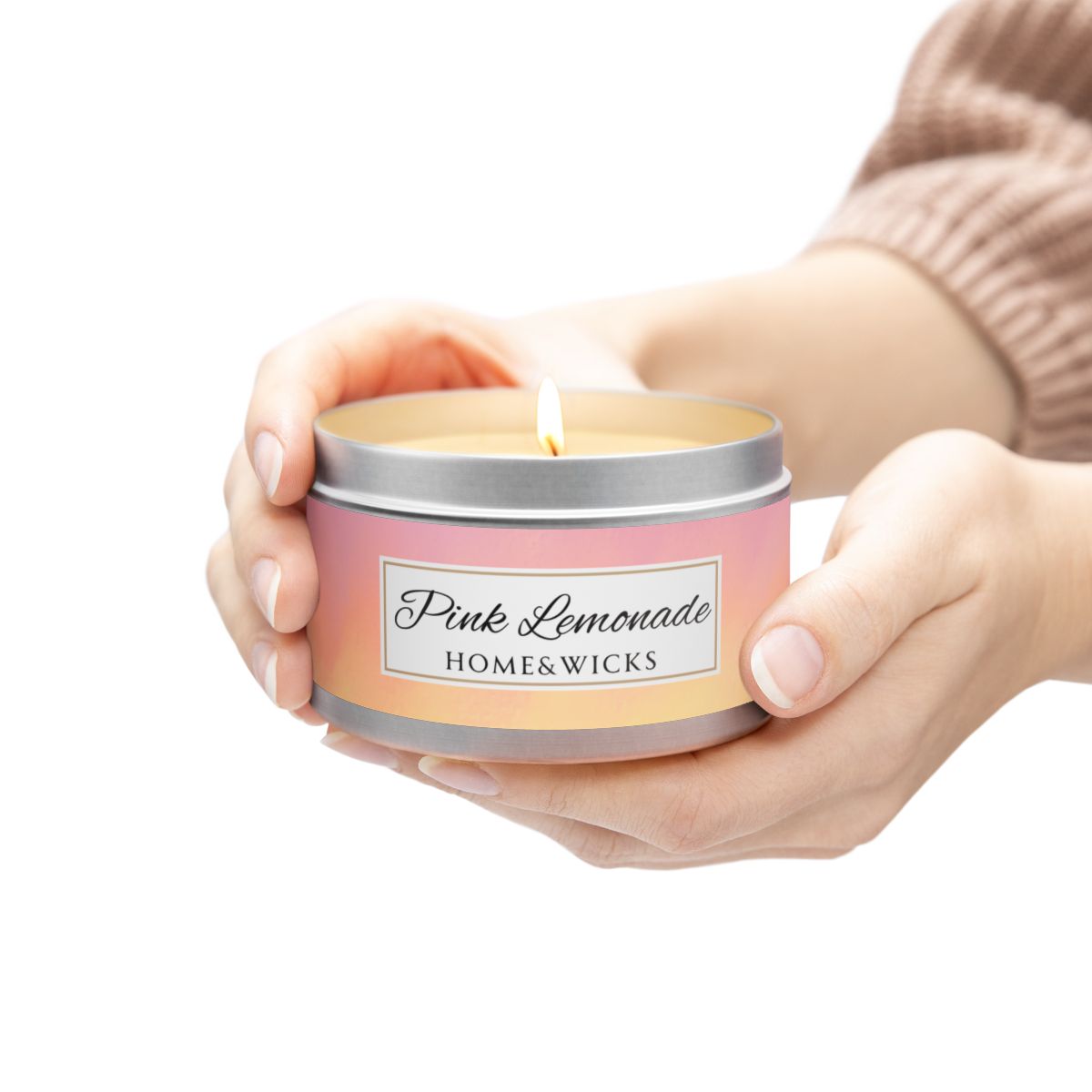 Pink Lemonade Scented Coconut Soy Wax Candle, 8 oz. Silver Tin Jar with Lid - Fruity Scented Candle, Gourmand Candle, Summer Decor