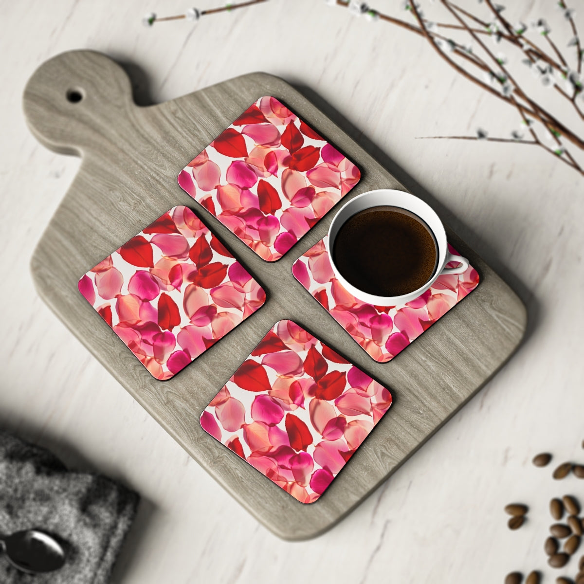 Rosewater Coasters Hardboard Back - 4 Pack