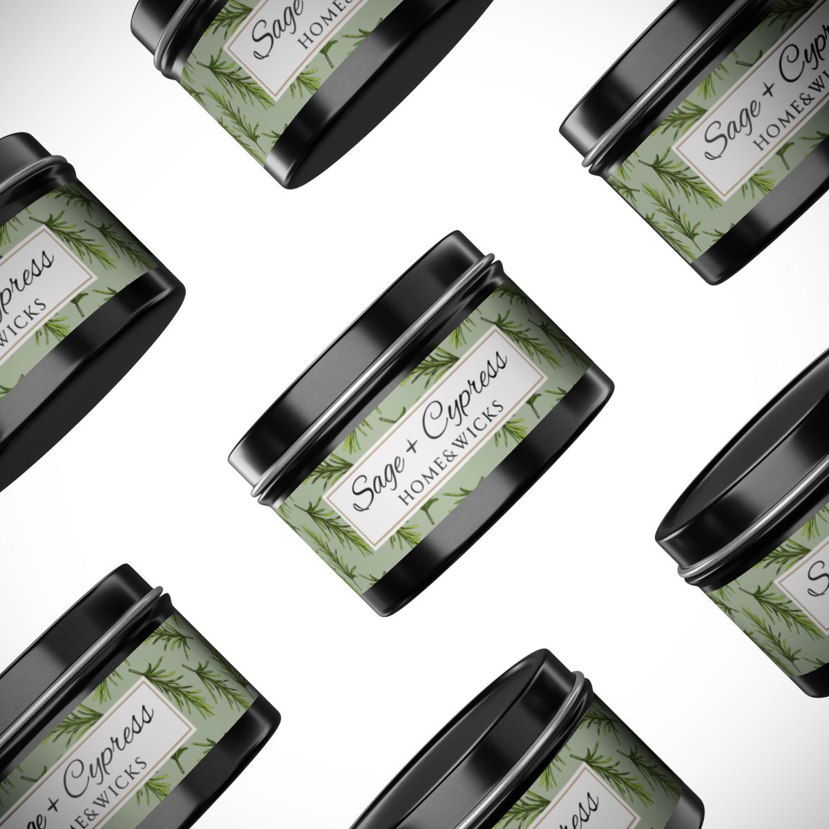 Sage & Cypress Coconut Soy Wax Candle, 4 oz. Black Tin Jar with Lid - Aromatic Scented Candle, Captivating Scented Candle, Fall Candle