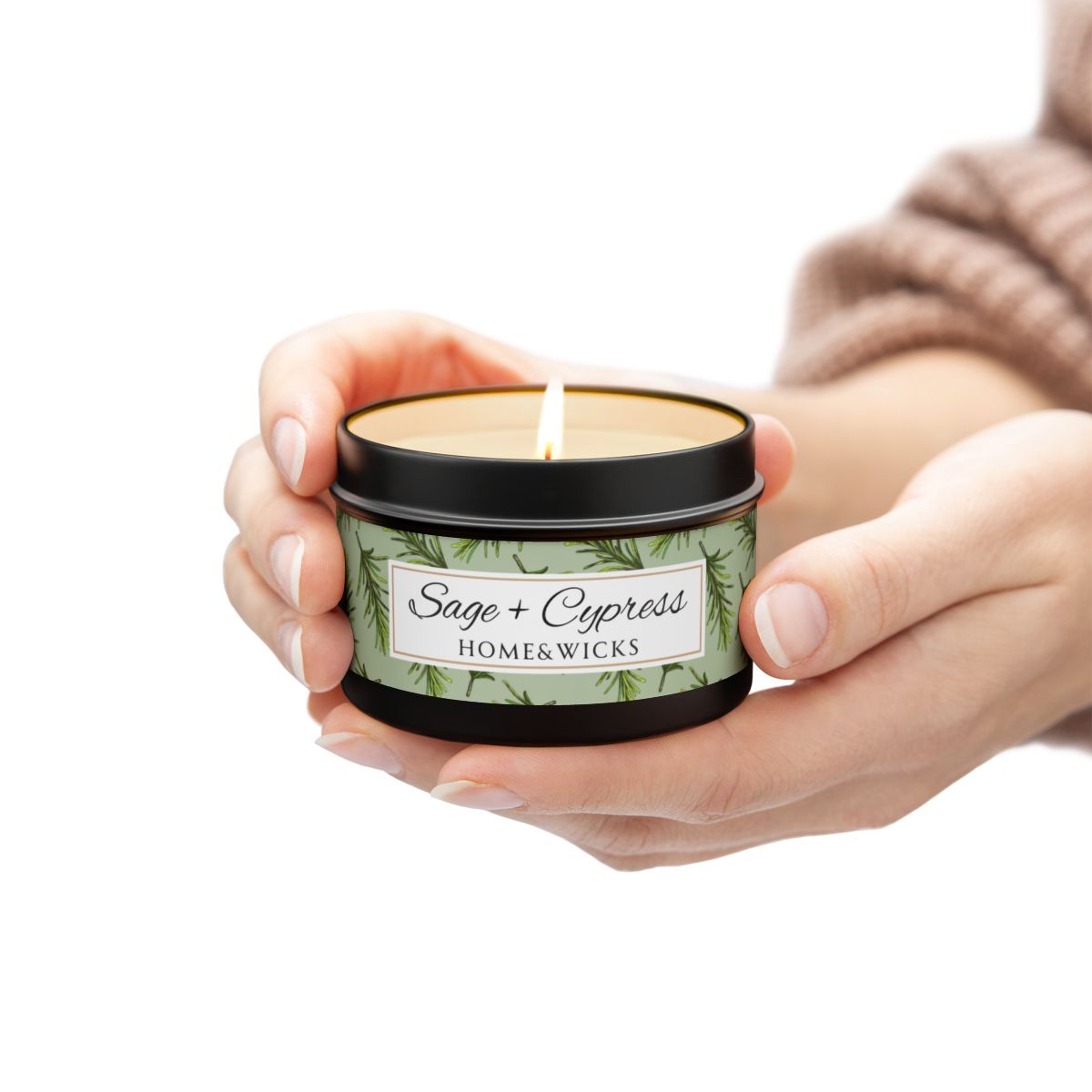 Sage & Cypress Coconut Soy Wax Candle, 4 oz. Black Tin Jar with Lid - Aromatic Scented Candle, Captivating Scented Candle, Fall Candle