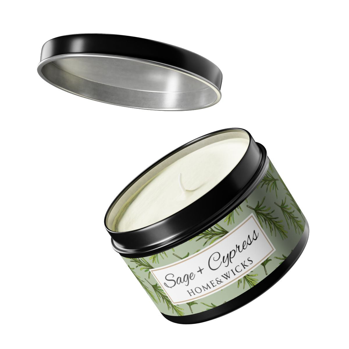Sage & Cypress Coconut Soy Wax Candle, 8 oz. Black Tin Jar with Lid - Aromatic Scented Candle, Captivating Scented Candle, Fall Candle
