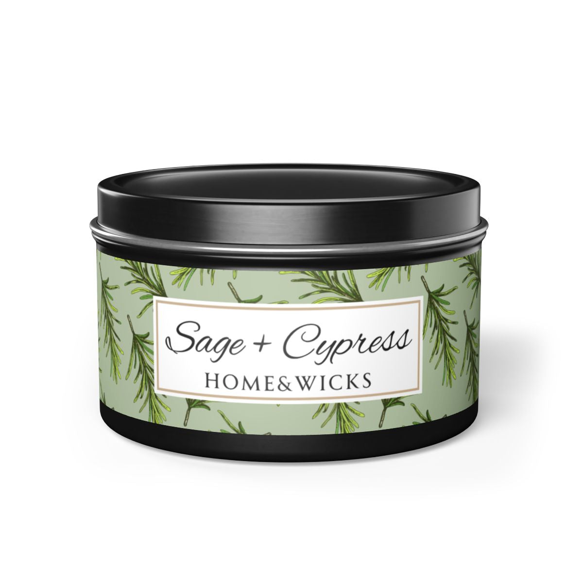 Sage & Cypress Coconut Soy Wax Candle, 8 oz. Black Tin Jar with Lid - Aromatic Scented Candle, Captivating Scented Candle, Fall Candle
