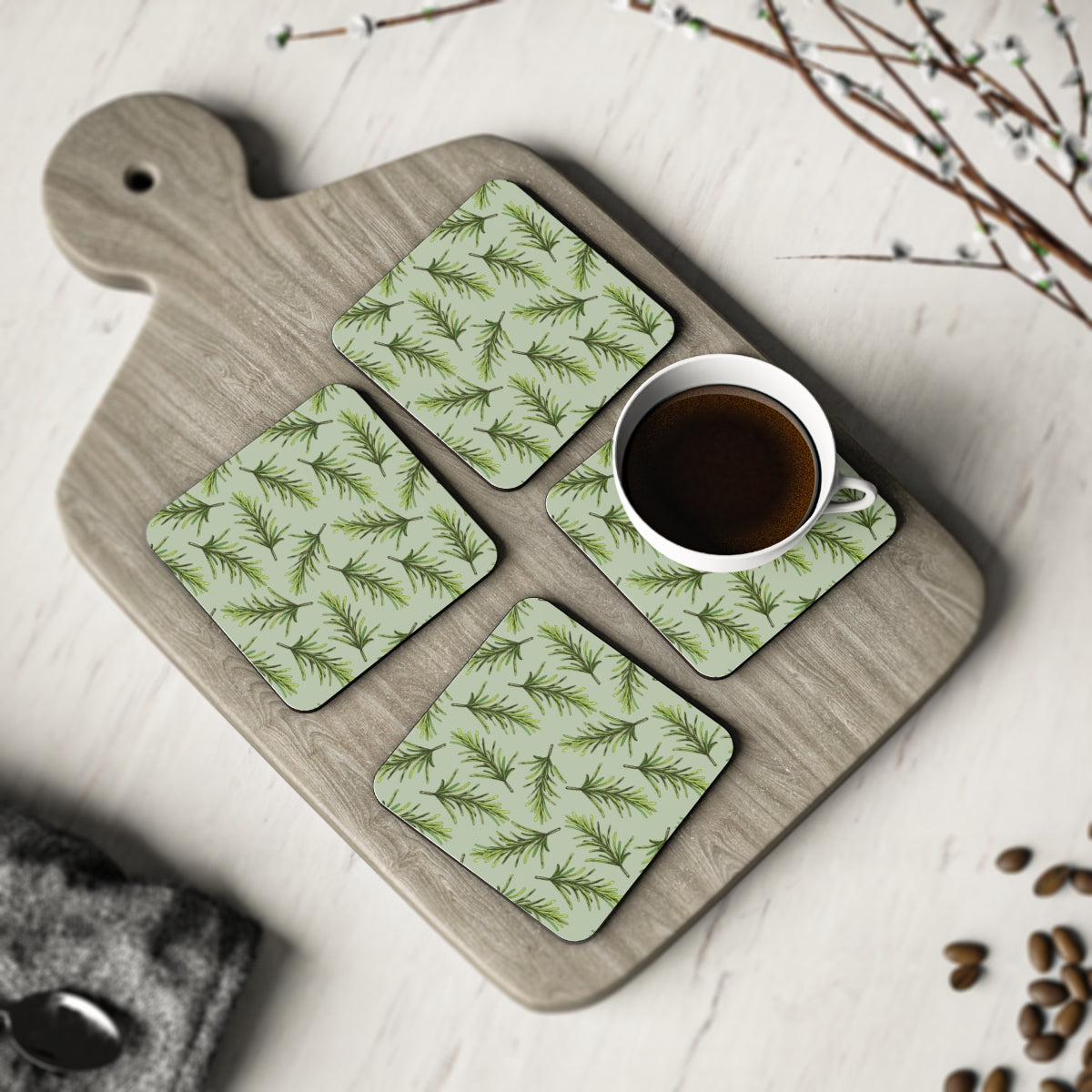 Sage & Cypress Coasters Hardboard Back - 4 Pack