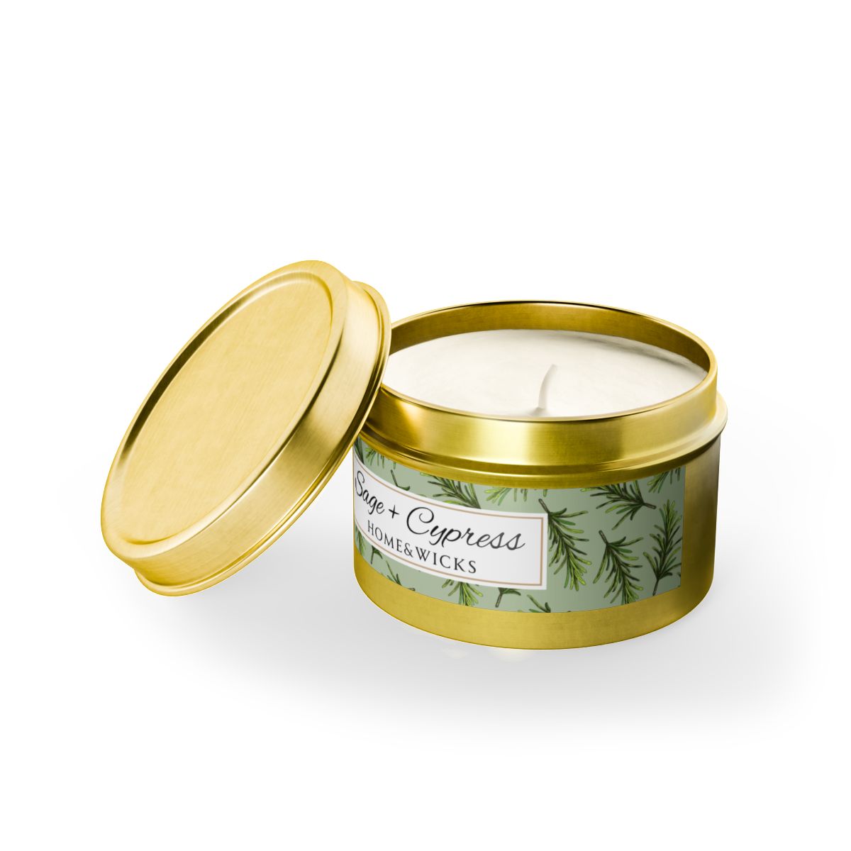 Sage & Cypress Coconut Soy Wax Candle, 4 oz. Gold Tin Jar with Lid - Aromatic Scented Candle, Captivating Scented Candle, Fall Candle