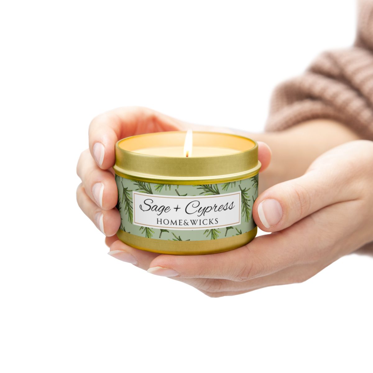 Sage & Cypress Coconut Soy Wax Candle, 4 oz. Gold Tin Jar with Lid - Aromatic Scented Candle, Captivating Scented Candle, Fall Candle