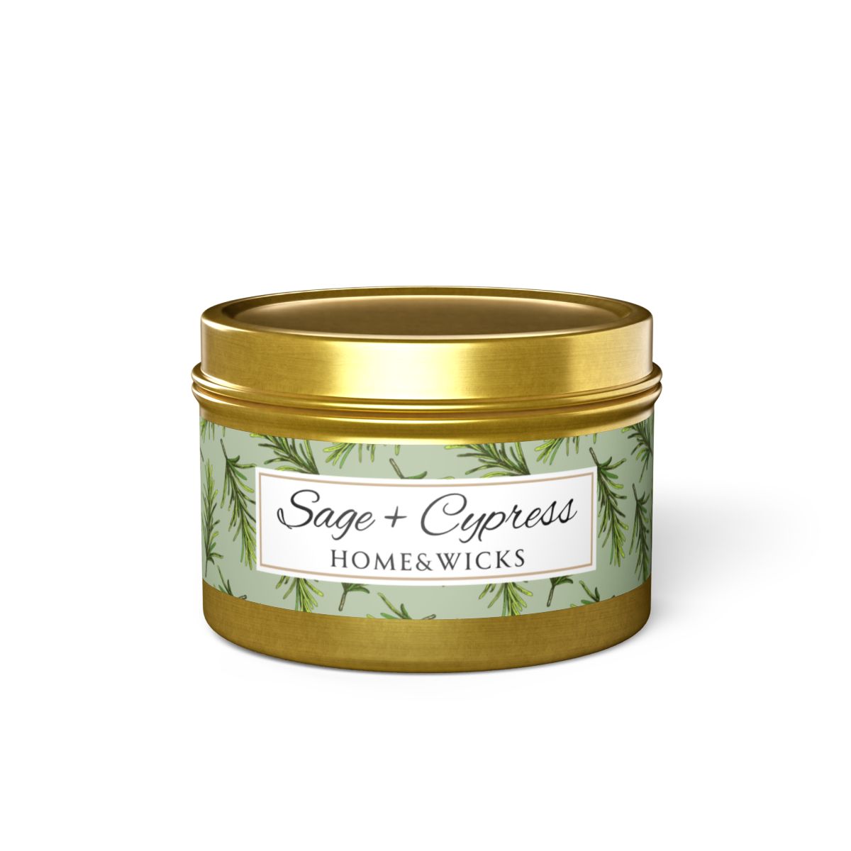 Sage & Cypress Coconut Soy Wax Candle, 4 oz. Gold Tin Jar with Lid - Aromatic Scented Candle, Captivating Scented Candle, Fall Candle