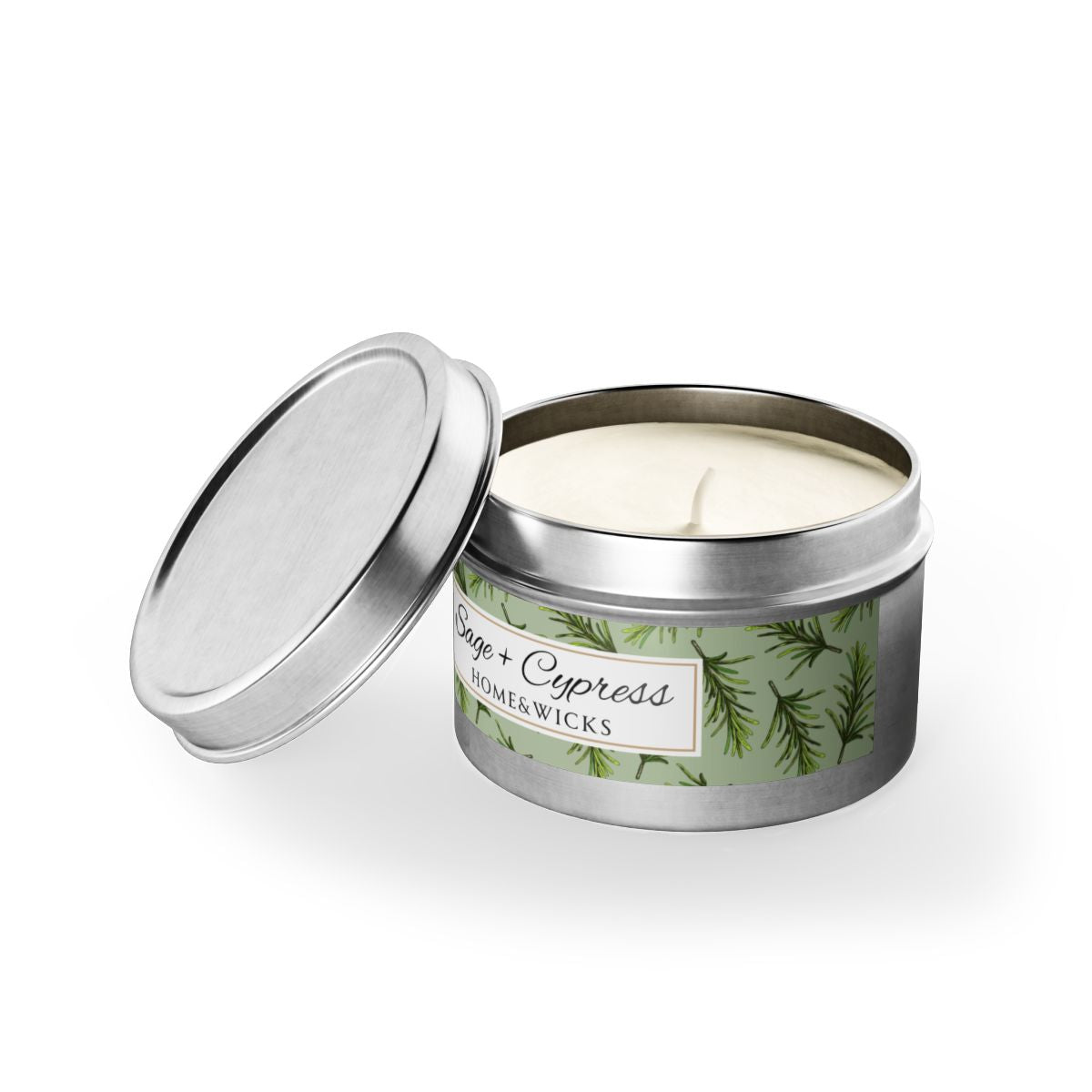 Sage & Cypress Coconut Soy Wax Candle, 4 oz. Silver Tin Jar with Lid - Aromatic Scented Candle, Captivating Scented Candle, Fall Candle