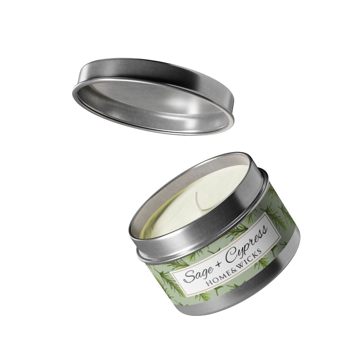 Sage & Cypress Coconut Soy Wax Candle, 4 oz. Silver Tin Jar with Lid - Aromatic Scented Candle, Captivating Scented Candle, Fall Candle