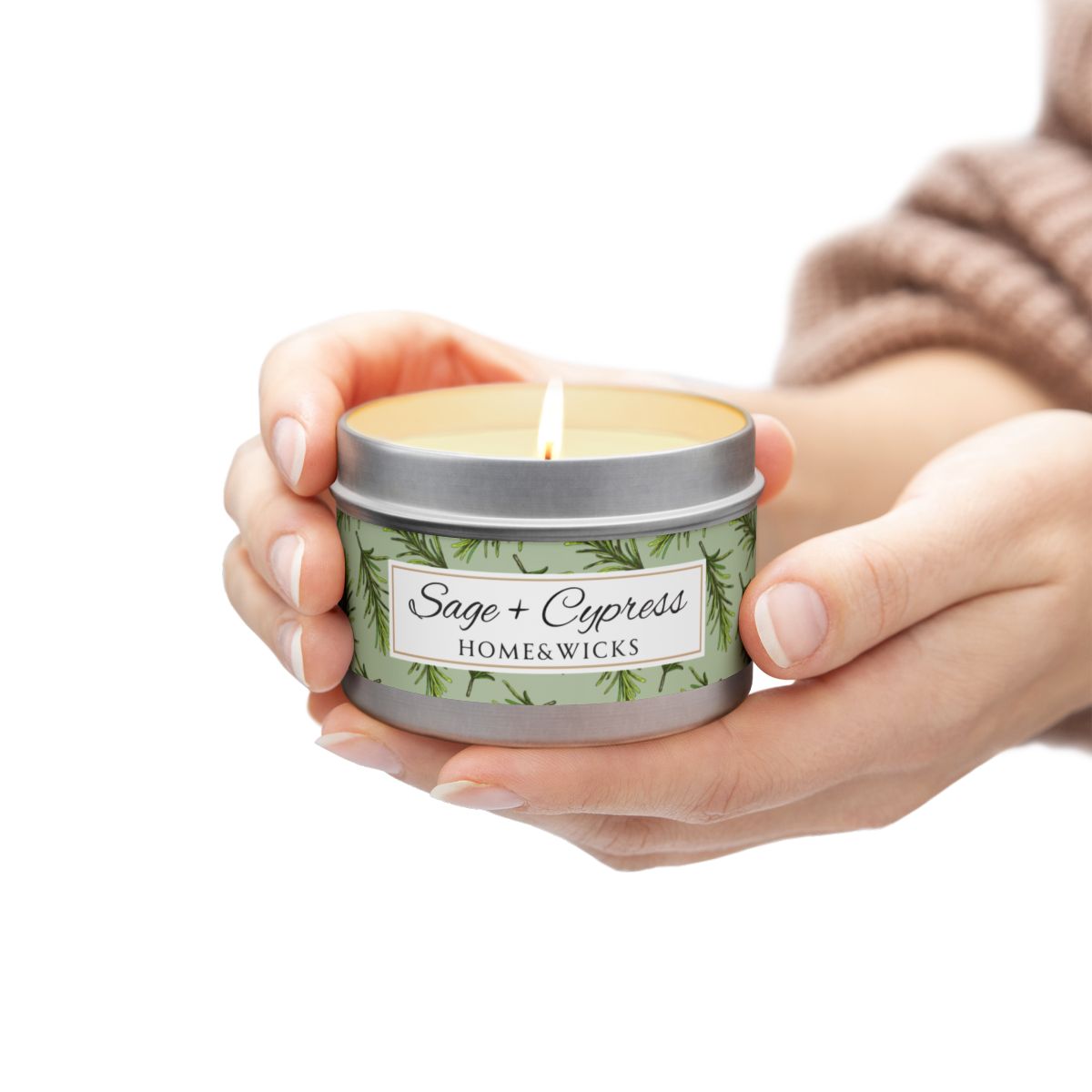 Sage & Cypress Coconut Soy Wax Candle, 4 oz. Silver Tin Jar with Lid - Aromatic Scented Candle, Captivating Scented Candle, Fall Candle