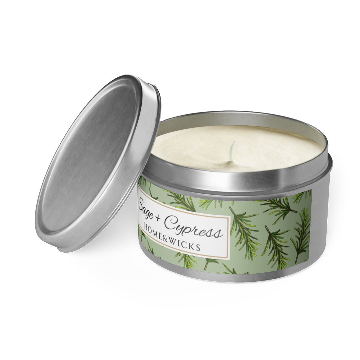 Sage & Cypress Coconut Soy Wax Candle, 8 oz. Silver Tin Jar with Lid - Aromatic Scented Candle, Captivating Scented Candle, Fall Candle