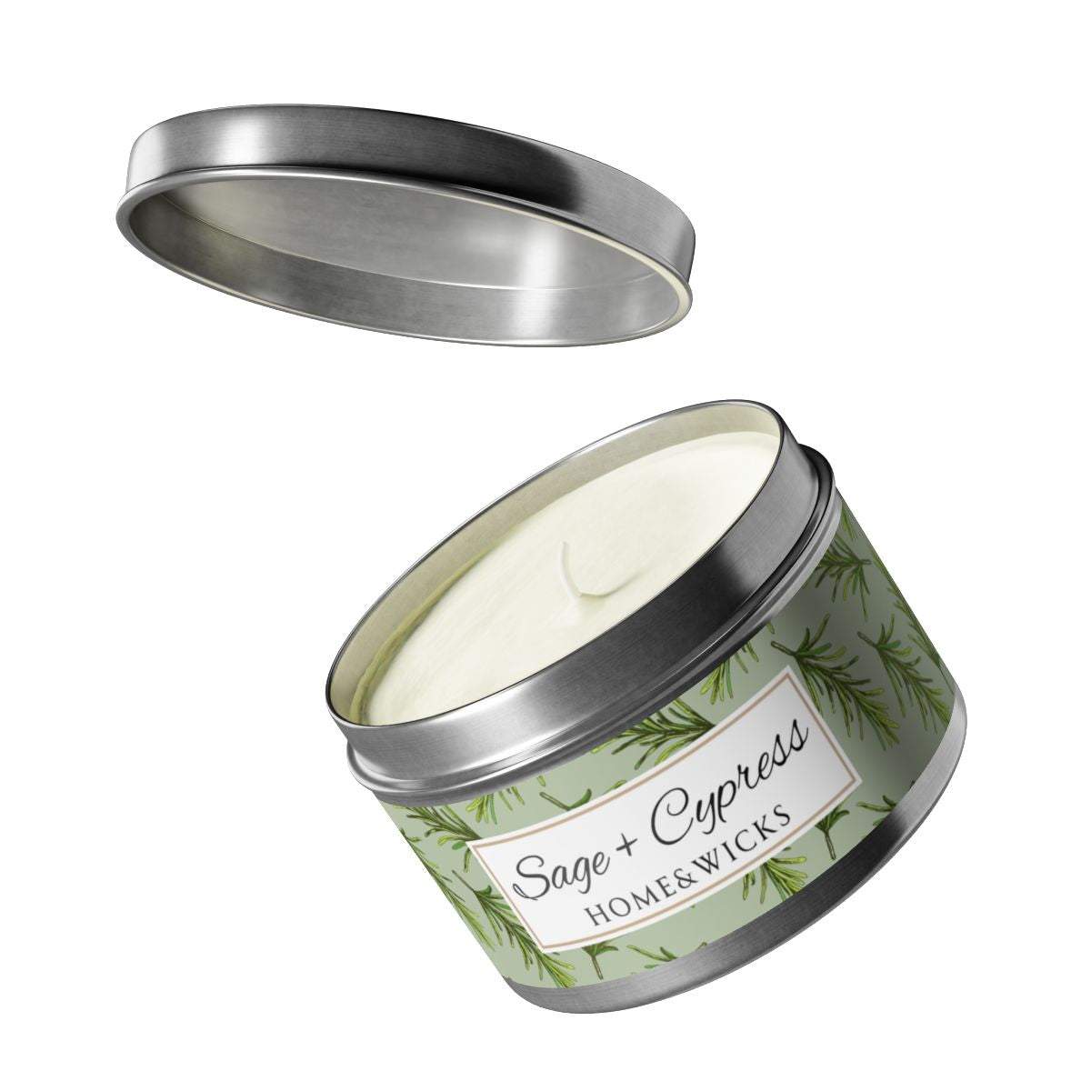 Sage & Cypress Coconut Soy Wax Candle, 8 oz. Silver Tin Jar with Lid - Aromatic Scented Candle, Captivating Scented Candle, Fall Candle