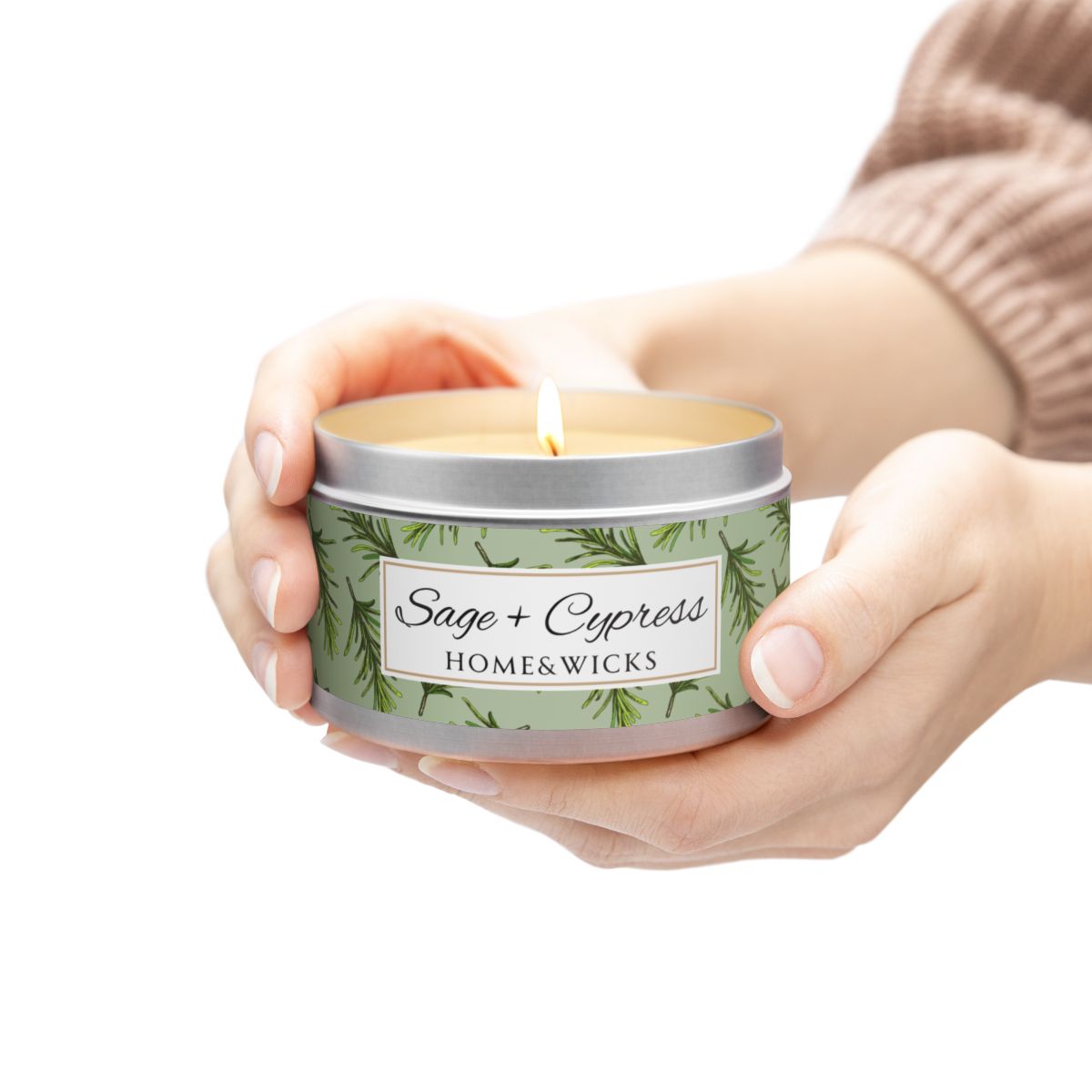 Sage & Cypress Coconut Soy Wax Candle, 8 oz. Silver Tin Jar with Lid - Aromatic Scented Candle, Captivating Scented Candle, Fall Candle