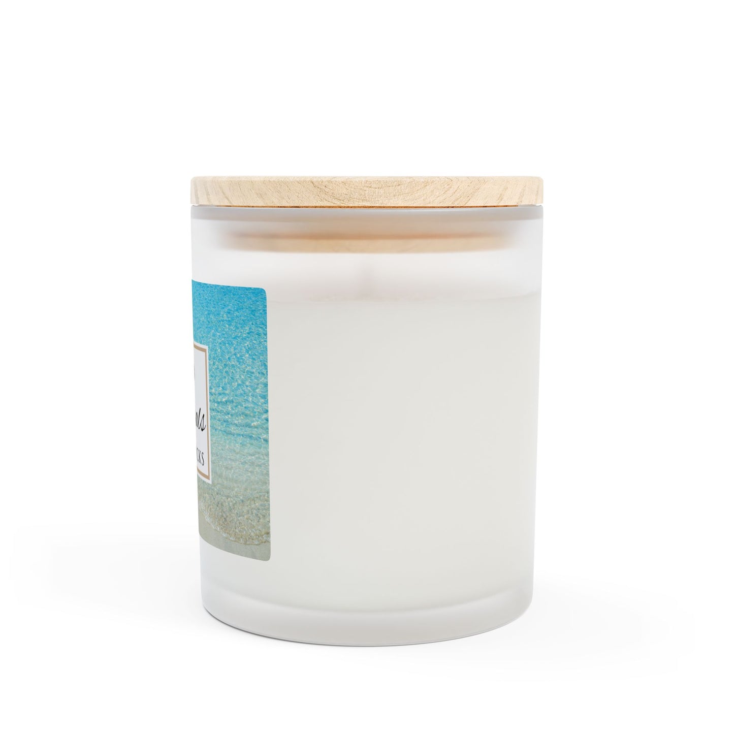 White candle with a wooden lid on a white background, Sea Minerals label