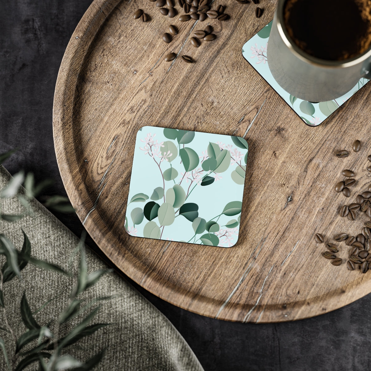 Spa Day - Square Hardboard Coaster, Cork Backed - 3.75" x 3.75" - Great for Home Decor & Gifts - Priced per coaster
