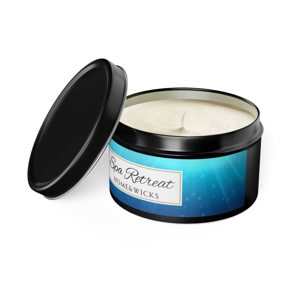 Spa Retreat Coconut Soy Wax Candle, 8 oz. Black Tin Jar with Lid - Spa Scented Candle, Relaxation Candle, Aromatherapy