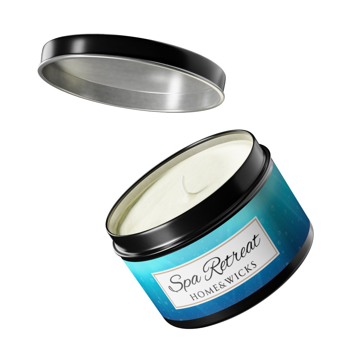 Spa Retreat Coconut Soy Wax Candle, 8 oz. Black Tin Jar with Lid - Spa Scented Candle, Relaxation Candle, Aromatherapy