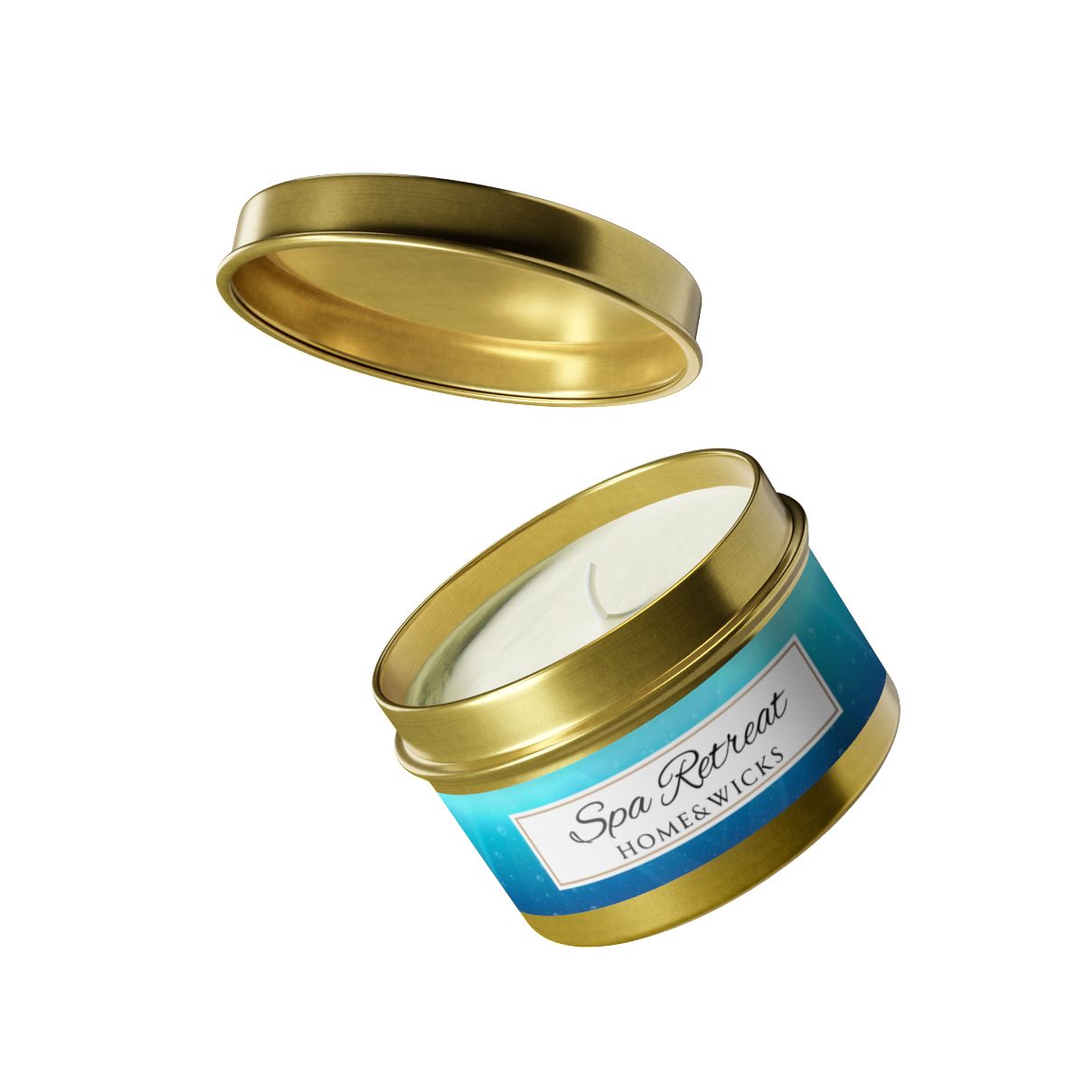 Spa Retreat Coconut Soy Wax Candle, 4 oz. Gold Tin Jar with Lid - Spa Scented Candle, Relaxation Candle, Aromatherapy