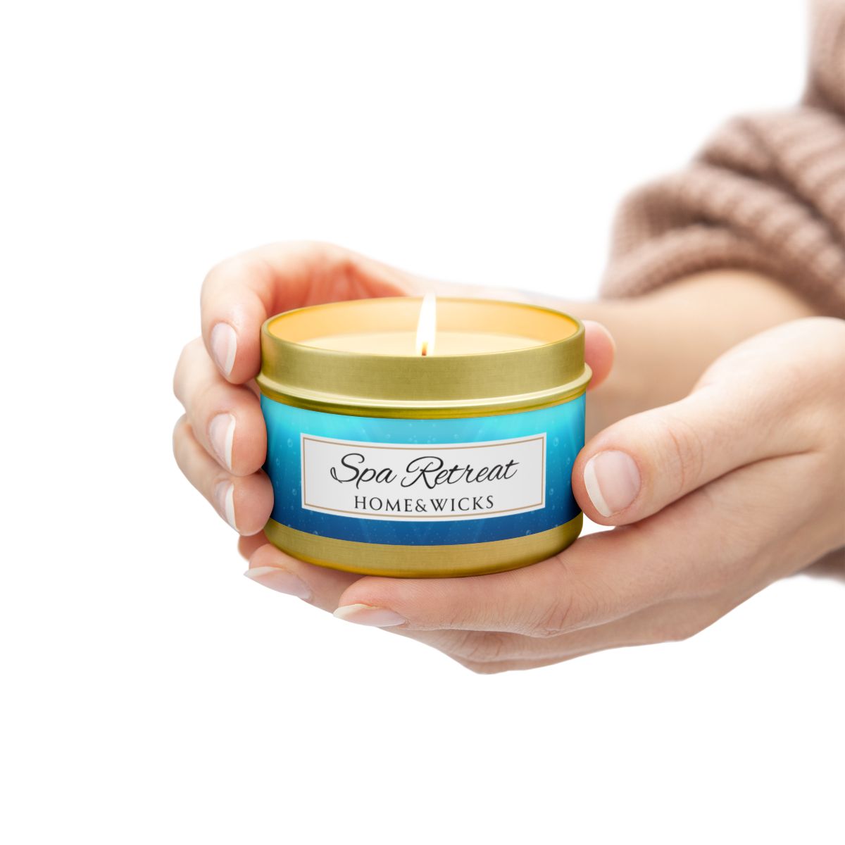 Spa Retreat Coconut Soy Wax Candle, 4 oz. Gold Tin Jar with Lid - Spa Scented Candle, Relaxation Candle, Aromatherapy