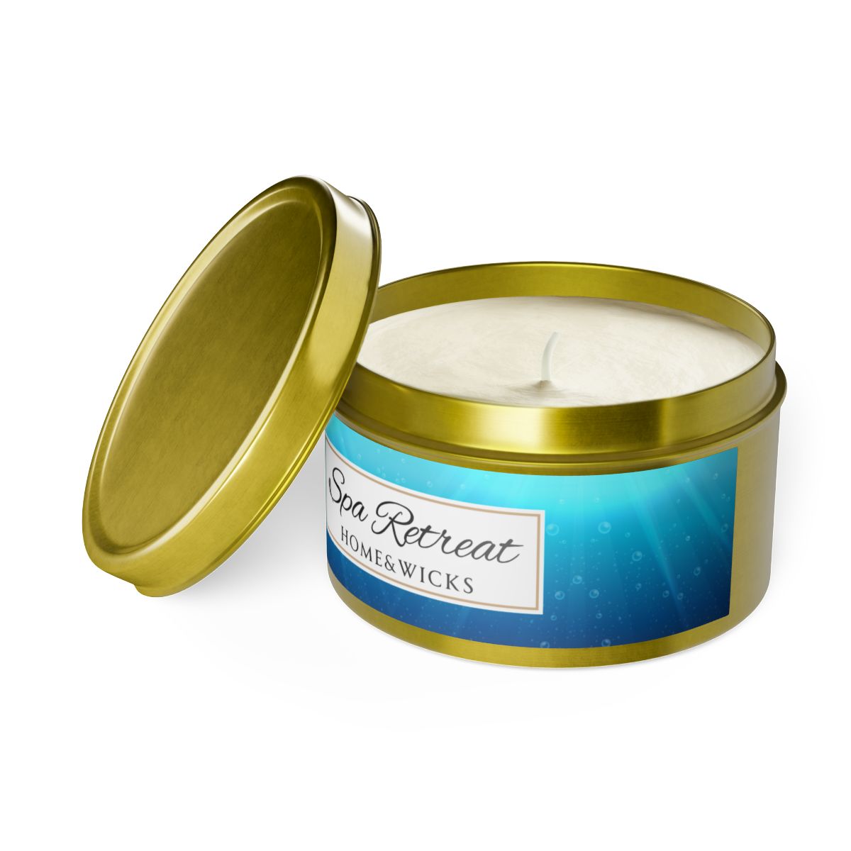 Spa Retreat Coconut Soy Wax Candle, 8 oz. Gold Tin Jar with Lid - Spa Scented Candle, Relaxation Candle, Aromatherapy