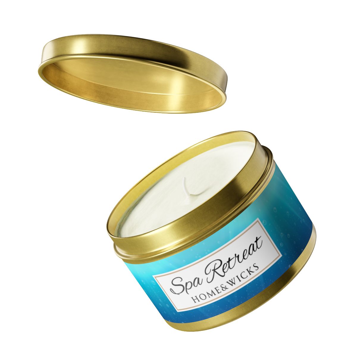 Spa Retreat Coconut Soy Wax Candle, 8 oz. Gold Tin Jar with Lid - Spa Scented Candle, Relaxation Candle, Aromatherapy