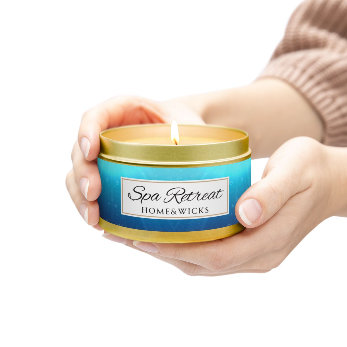 Spa Retreat Coconut Soy Wax Candle, 8 oz. Gold Tin Jar with Lid - Spa Scented Candle, Relaxation Candle, Aromatherapy