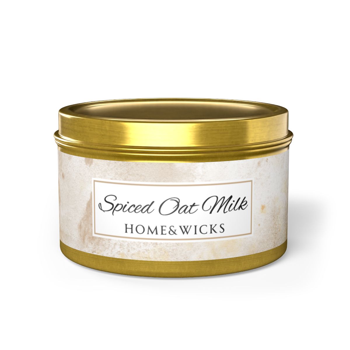 Spiced Oat Milk Scented Coconut Soy Wax Candle, 8 oz. Gold Tin Jar with Lid - Cinnamon Scented Candle, Cozy Candle, Gourmand Spice Candle