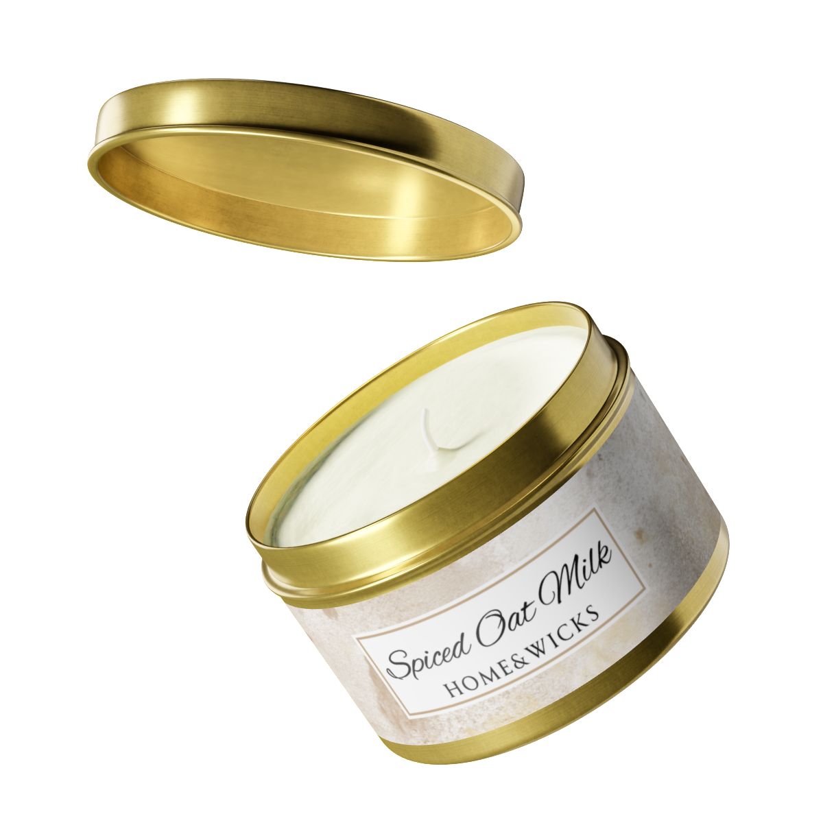 Spiced Oat Milk Scented Coconut Soy Wax Candle, 8 oz. Gold Tin Jar with Lid - Cinnamon Scented Candle, Cozy Candle, Gourmand Spice Candle