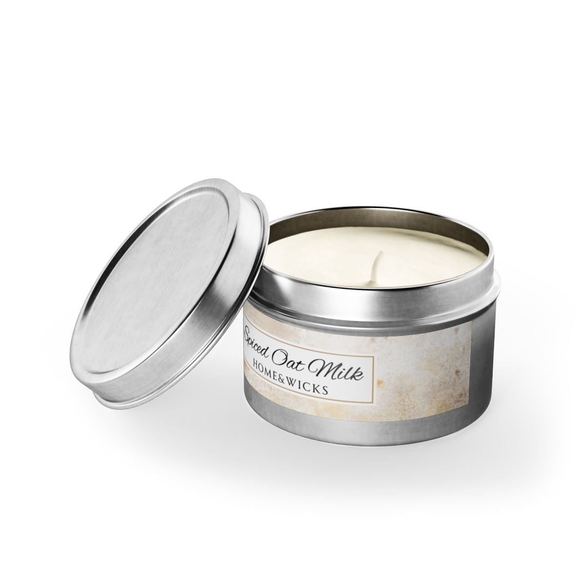 Spiced Oat Milk Coconut Soy Wax Candle, 4 oz. Silver Tin Jar with Lid - Cinnamon Scented Candle, Cozy Candle, Gourmand Spice Candle