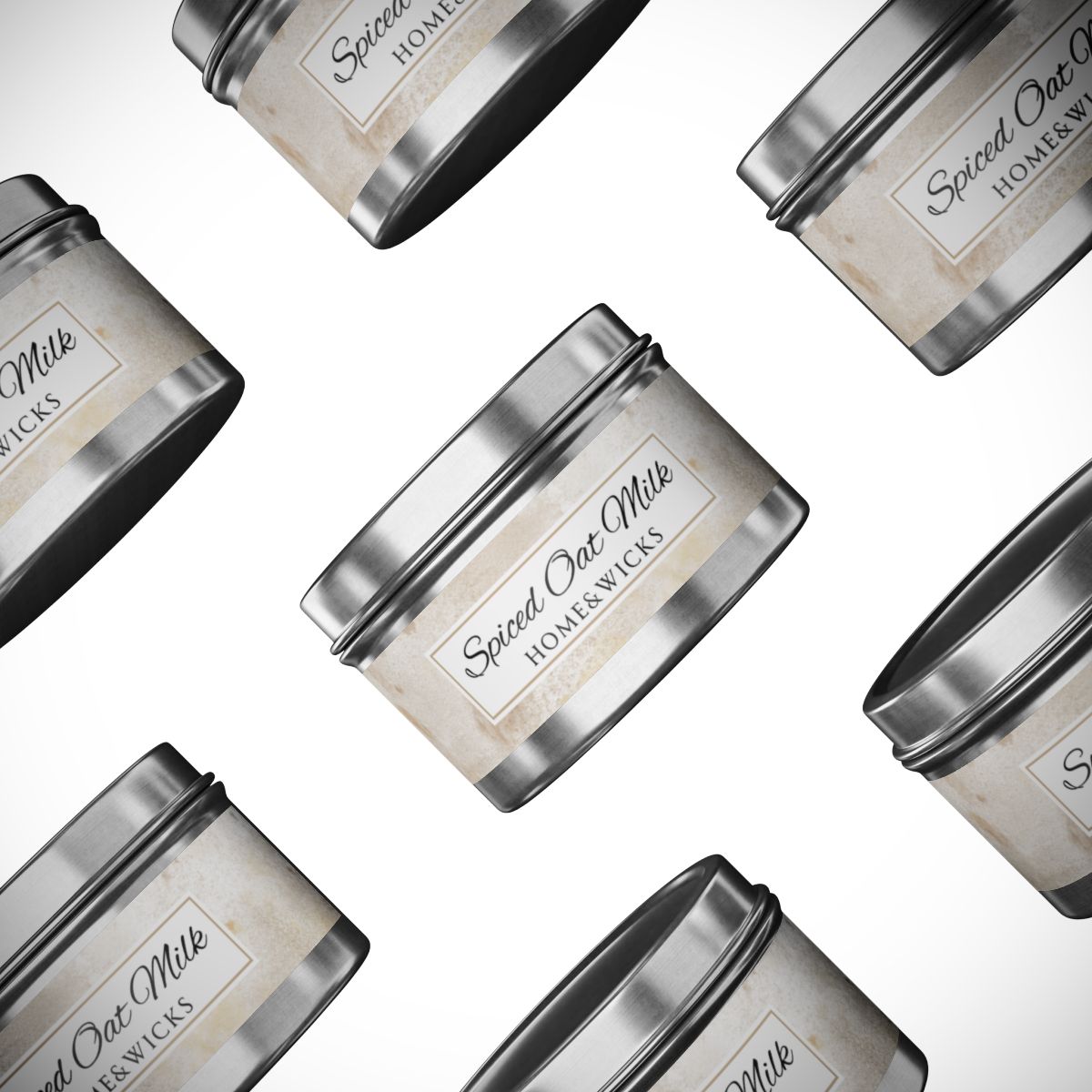 Spiced Oat Milk Coconut Soy Wax Candle, 4 oz. Silver Tin Jar with Lid - Cinnamon Scented Candle, Cozy Candle, Gourmand Spice Candle