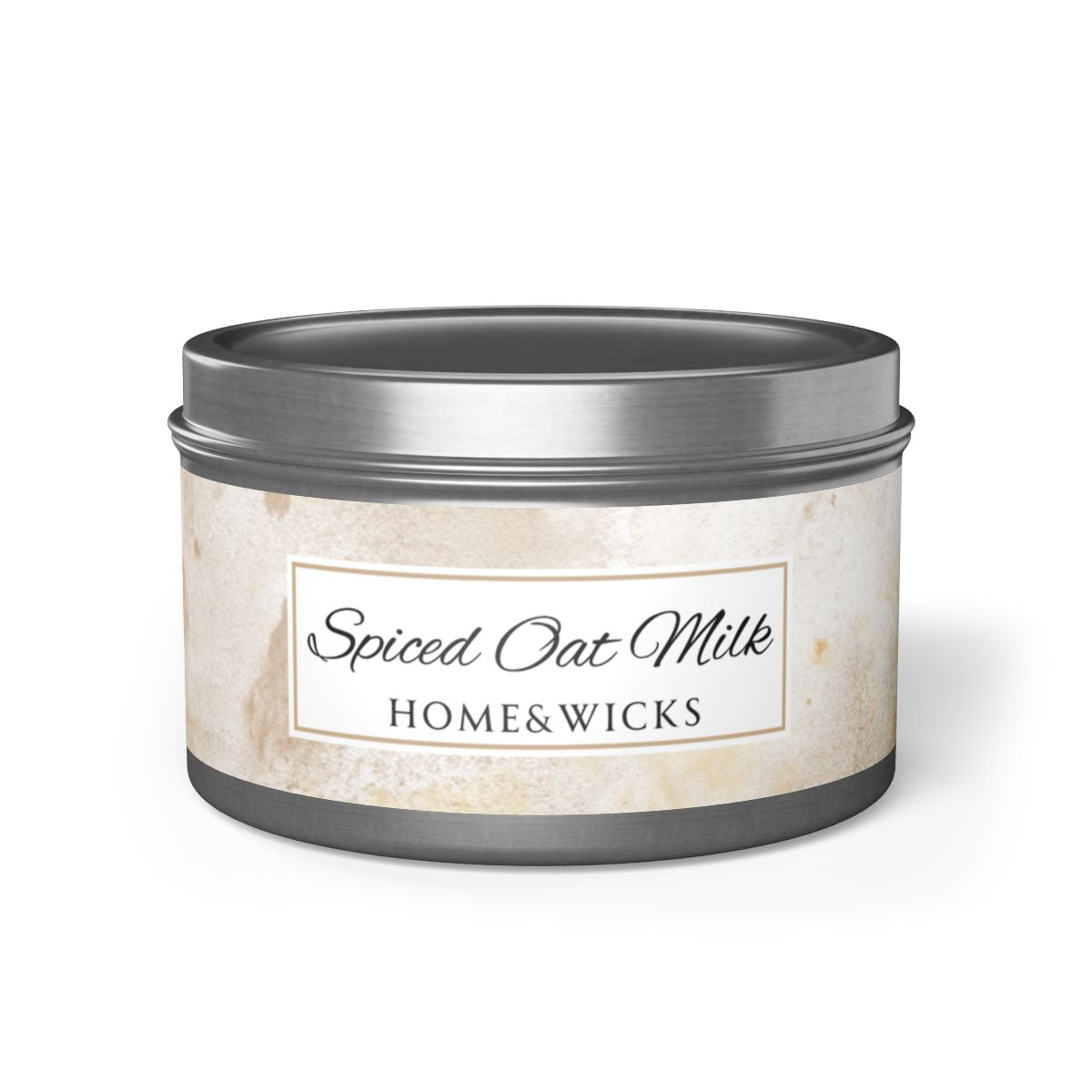 Spiced Oat Milk Scented Coconut Soy Wax Candle, 8 oz. Silver Tin Jar with Lid - Cinnamon Scented Candle, Cozy Candle, Gourmand Spice Candle