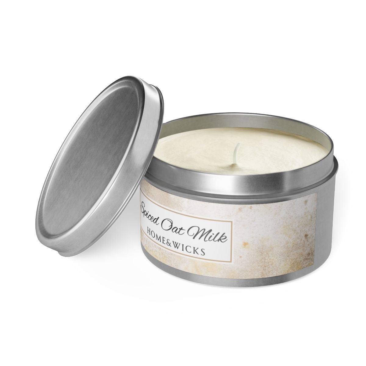 Spiced Oat Milk Scented Coconut Soy Wax Candle, 8 oz. Silver Tin Jar with Lid - Cinnamon Scented Candle, Cozy Candle, Gourmand Spice Candle