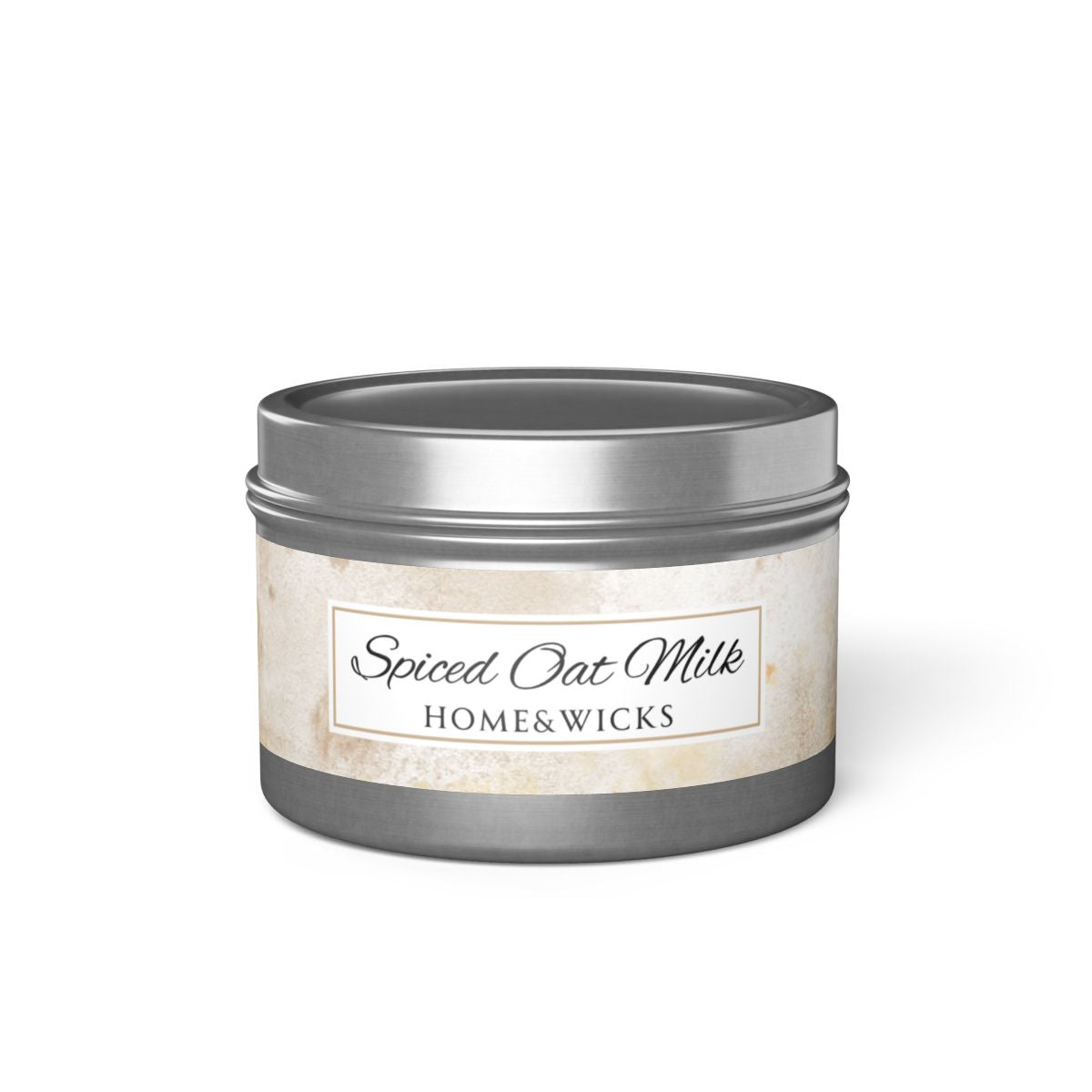 Spiced Oat Milk Coconut Soy Wax Candle, 4 oz. Silver Tin Jar with Lid - Cinnamon Scented Candle, Cozy Candle, Gourmand Spice Candle