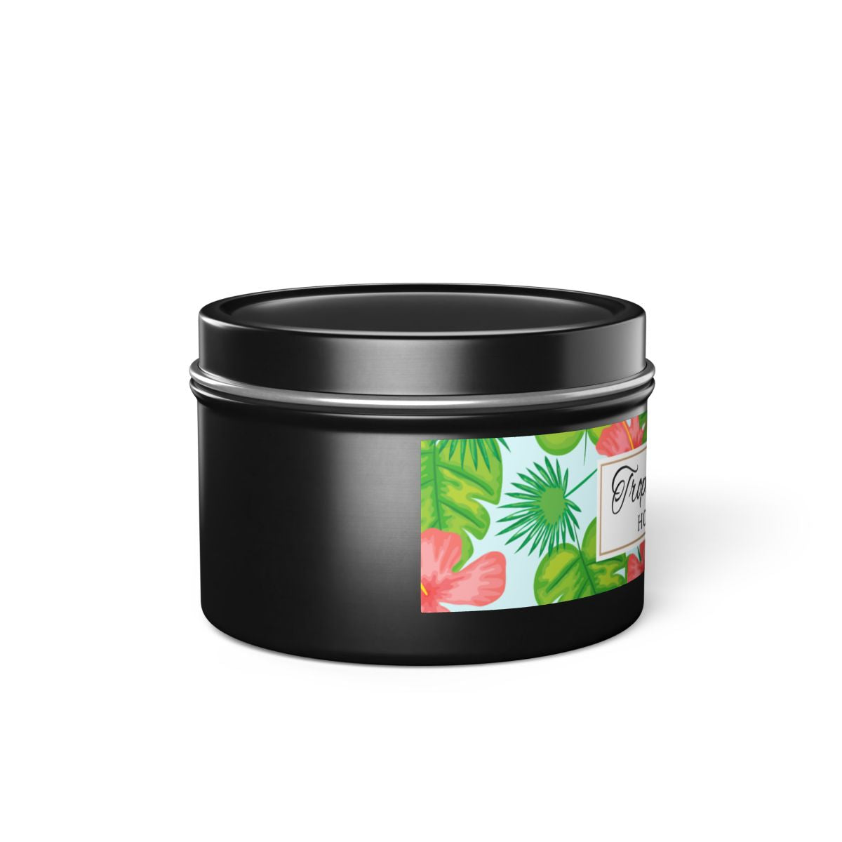 Tropical Island Coconut Soy Wax Candle, 4 oz. Black Tin Jar with Lid - Tropical Candle, Fruit Scented Candle, Tropical Decor