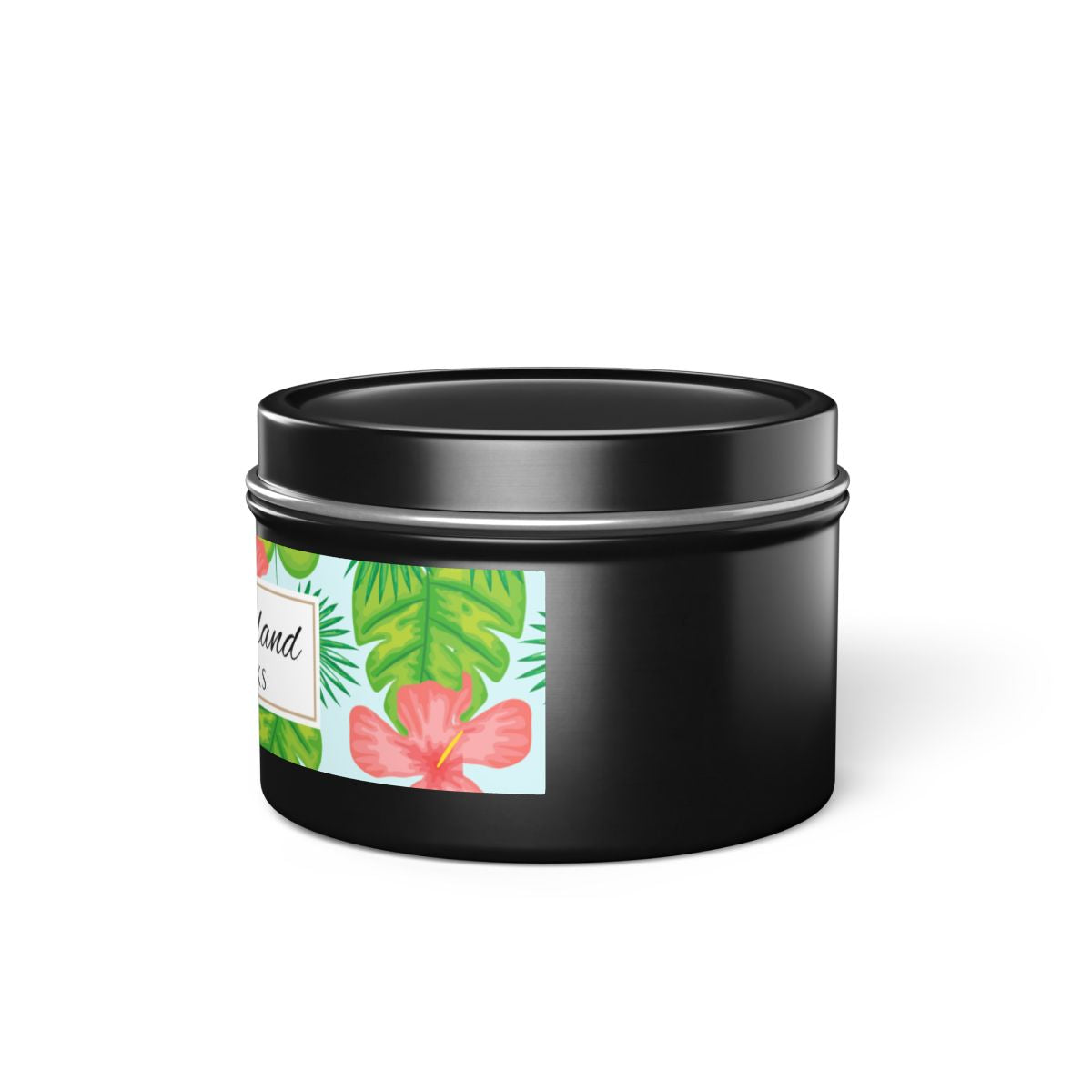 Tropical Island Coconut Soy Wax Candle, 4 oz. Black Tin Jar with Lid - Tropical Candle, Fruit Scented Candle, Tropical Decor