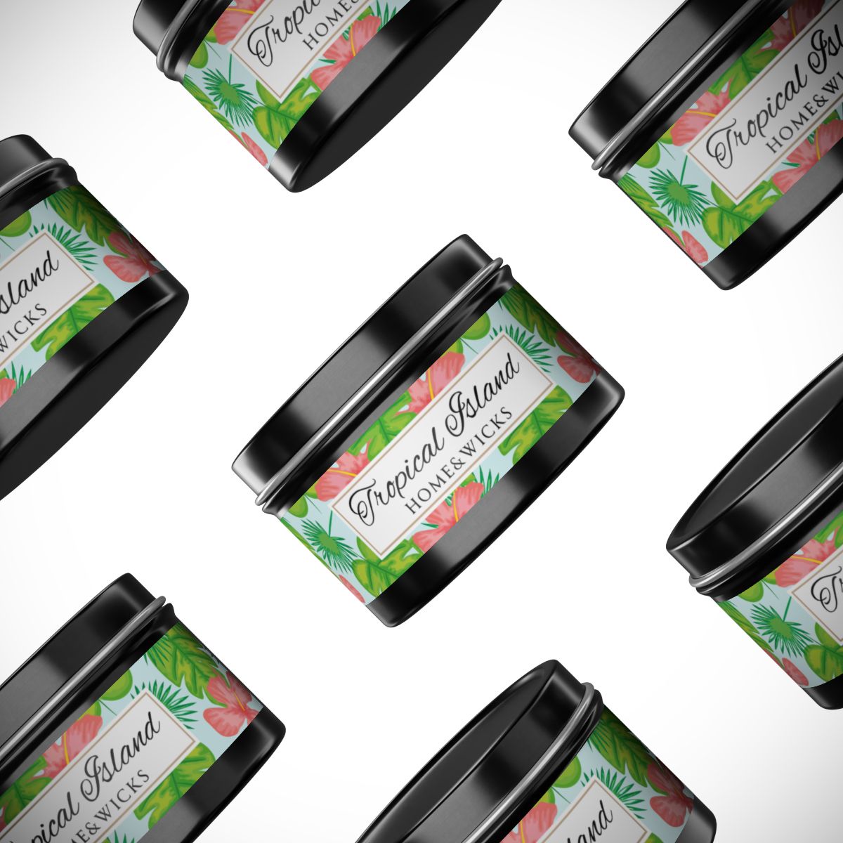 Tropical Island Coconut Soy Wax Candle, 4 oz. Black Tin Jar with Lid - Tropical Candle, Fruit Scented Candle, Tropical Decor
