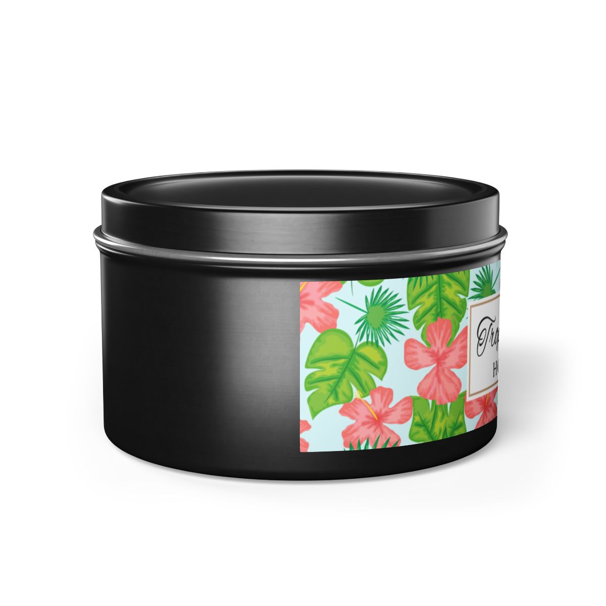 Tropical Island Scented Coconut Soy Wax Candle, 8 oz. Black Tin Jar with Lid - Tropical Candle, Fruit Scented Candle, Tropical Decor