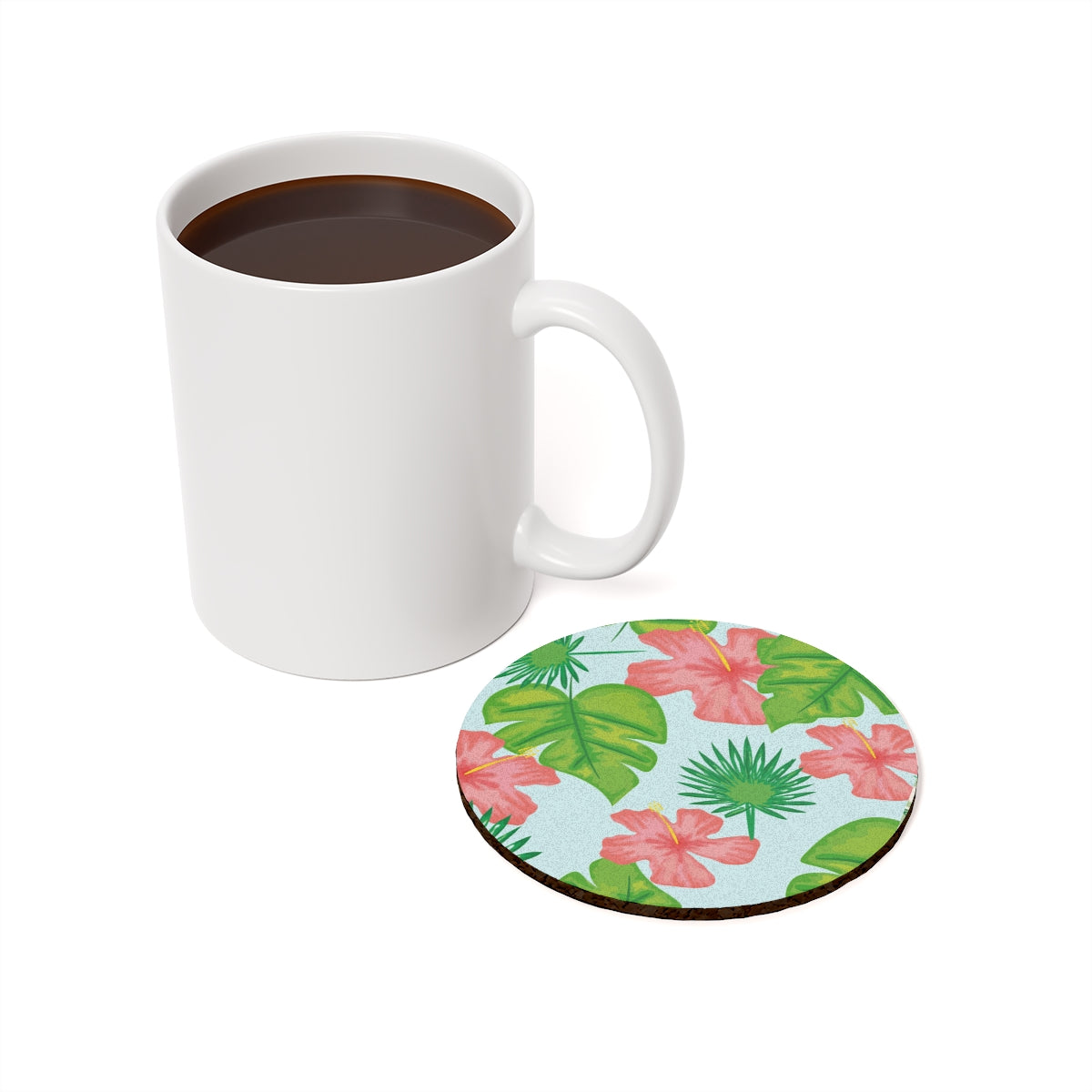 Tropical Island - Round Hardboard Coaster, Cork Backed - 3.75" x 3.75" - Perfect for Tropical Home Decor and Gifts - Priced per coaster