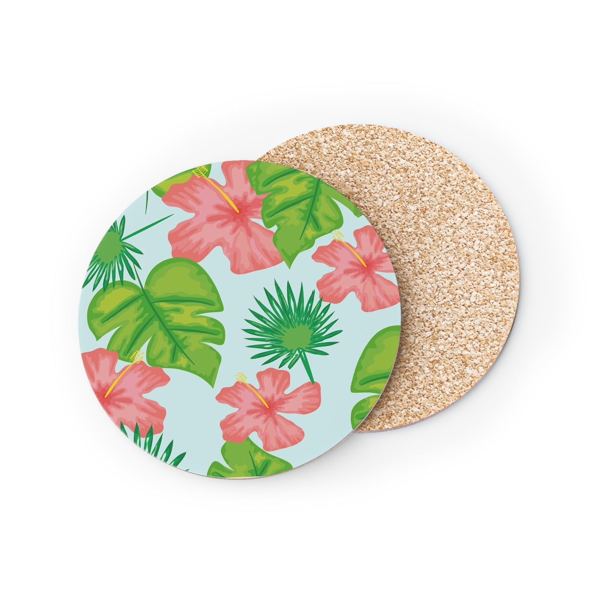 Tropical Island - Round Hardboard Coaster, Cork Backed - 3.75" x 3.75" - Perfect for Tropical Home Decor and Gifts - Priced per coaster