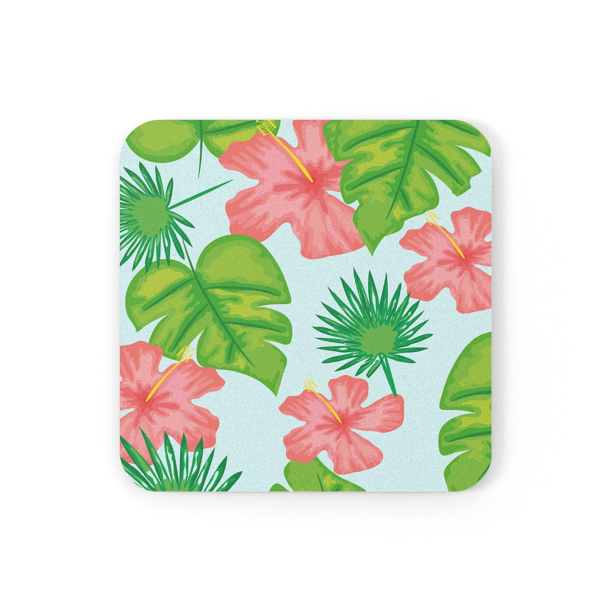 Tropical Island - Square Hardboard Coaster, Cork Backed - 3.75" x 3.75" - Perfect for Tropical Home Decor and Gifts - Priced per coaster